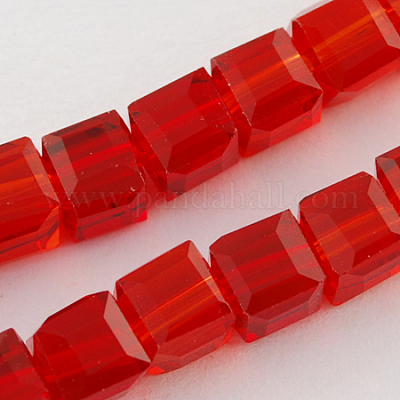 ガラスビーズ連売り  多面カット  キューブ  レッド  7~8x7~8x7~8mm  穴：1.5mm  約97~100個/連  70~71cm&nbsp;GLAA-R041-8x8mm-03-1