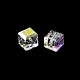 電気メッキガラスビーズ  キューブ  多面カット  半分メッキ  クリアAB  7x7x7mm  穴：1.6mm&nbsp;EGLA-G040-01A-AB01-2