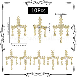 ラインストーン付き合金ペンダント10個  クロス＆ハート  ゴールドカラー  40.5x24.5x5mm  穴：1.5mm&nbsp;PALLOY-SC0016-44