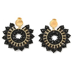 304 Stainless Steel & Bohemian Beaded Flower Dangle Stud Earrings for Women&nbsp;EJEW-R001-04A