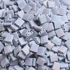MIYUKIティラビーズ  日本製シードビーズ  2穴  （tl498fr）マットな不透明灰色ab  5x5x1.9mm  穴：0.8mm  約590個/50g&nbsp;SEED-X0054-TL498FR