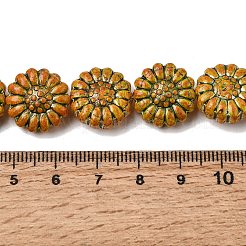 塗装ガラスビーズ連売り  ゴールドライン入り  花  ミックスカラー  14.5~16x7~7.5mm  穴：1.2mm  約25個/連  14.96''（38センチメートル）&nbsp;GLAA-Z021-13