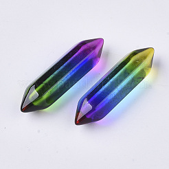 ガラス二重終端ポイントビーズ  穴なし/ドリルなし  弾丸  カラフル  30~32x8~9x8mm&nbsp;GLAA-S167-12A