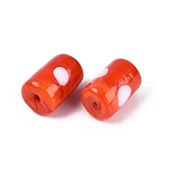 手作りランプワークビーズ  ドットのある列  レッドオレンジ  15~16x10~11mm  穴：1.5~2mm&nbsp;LAMP-N040-03C