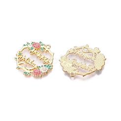 メッキ合金エナメルチャームラック  カドミウムフリー＆ニッケルフリー＆鉛フリー  ライトゴールド  ハッピーホリデーという言葉が書かれた花  サクランボ色  29.5x29x2mm  穴：1.8mm&nbsp;LS-ENAM-N056-369KCG-01
