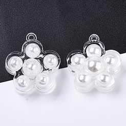 透明なアクリルパーツ  アブソリュートプラスチック模造パール  花  ホワイト  32x28.5x11mm  穴：2mm&nbsp;X-TACR-R146-001
