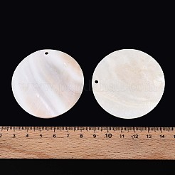 天然淡水シェルの大きなペンダント  ディスクチャーム  貝殻色  54.2~55x2~5mm  穴：2~2.5mm&nbsp;SHEL-T020-47B