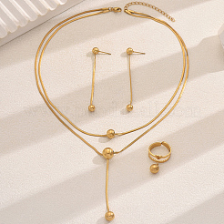 Stainless Steel Round Double Layer Necklaces & Earrings & Rings Sets for Women Party Daily Wear&nbsp;LQ8185