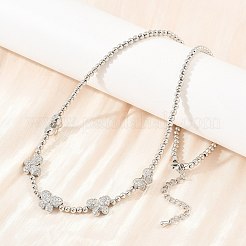 真鍮製マイクロパヴェクリアキュービックジルコニアの蝶と丸いビーズのネックレス  カドミウムフリー＆鉛フリー  ラックめっき  長持ちメッキ  プラチナ  17.17インチ（43.6cm）&nbsp;KK-CBA4547-13P