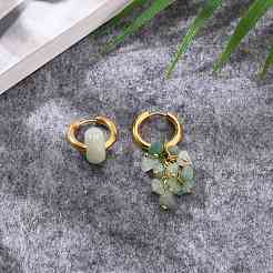 ナチュラルアベンチュリンビーズ非対称イヤリング  フープピアス  金色の304ステンレス鋼の丸カンと真鍮のボールヘッドピン付き  25~52.5mm  ピン：1mm&nbsp;EJEW-JE04353-01