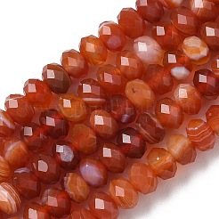天然バンデットアゲートビーズ連売り  ロンデル  多面カット  染め＆加熱  レッド  5.5~6.5x4.5mm  穴：1mm  約91~94個/連  15.35''（39cm）〜15.43''（39.2cm）&nbsp;G-D344-A34-02