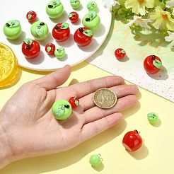 20個 4スタイル スプレー塗装不透明樹脂ペンダント  模造食品  アップルチャーム  プラチナトーンの鉄ループ付き  ミックスカラー  14.5~24x12~22.5mm  穴：2mm  5個/スタイル&nbsp;RESI-FS0002-42