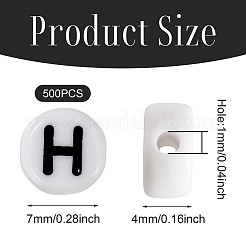 500PCSアクリルビーズ  横穴付き  文字L  フラットラウンド  文字h  7x4mm  穴：1mm&nbsp;SACR-TA0001-55H