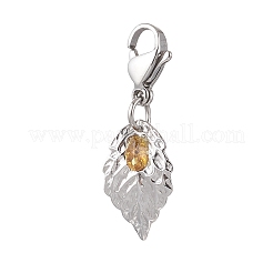 Leaf 304 Stainless Steel & Natural Tourmaline Pendant Decorations&nbsp;HJEW-JM03906-01