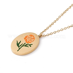 Enamel Oval with Birth Flower Pendant Necklace&nbsp;STAS-H174-02G-J