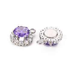 ガラスチャーム  プラチナトーンの真鍮パーツ  多面カット  フラットラウンド  ミックスカラー  15x11.5x6mm  穴：2mm&nbsp;GLAA-Q088-003