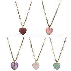 Cherry Quartz Glass & Natural Red Rainbow Jasper & Green Aventurine & Amethyst & Rose Quartz Heart Pendant 304 Stainless Steel Cable Chain Necklaces for Women&nbsp;NJEW-JN05796