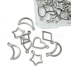 60個 5スタイル 304ステンレススチールオープンペンダント  混合図形  ステンレス鋼色  10~15x9~14x0.8mm  穴：1~1.4mm  12個/スタイル&nbsp;STAS-FS0001-43