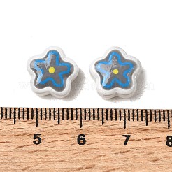 手作りのガラスエナメルビーズ  手描きのビーズ  花  ホワイト  11.5x12~12.5x6.5mm  穴：1.2mm&nbsp;GLAA-K070-03G