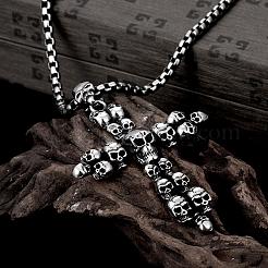 Rock Punk 316L Surgical Stainless Steel Human Skeleton Cross Pendant Necklaces For Men&nbsp;NJEW-BB01199