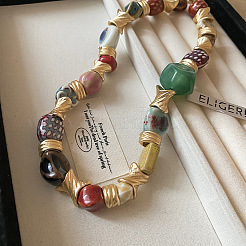 Alloy with Porcelain Oval & Round & Cube Colorful Beaded Necklaces for Women&nbsp;FS-WG67AB1-01