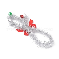 光沢のあるティンセルの吊り下げガーランドドア吊り下げ  クリスマスパーティーの装飾用のアルミベルチャームとポリエステルの蝶結び  銀  152mm&nbsp;HJEW-JM04241-02