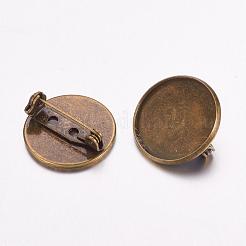 真鍮のブローチピンパーツ  ニッケルフリー  アンティークブロンズ  22x8mm  穴：1.5mm  ピン：0.7mm  フラットラウンドトレイ：20mm&nbsp;KK-K069-AB-NF
