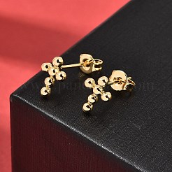 真鍮クロススタッドピアス  カドミウムフリー＆鉛フリー  ゴールドカラー  9.5x7mm&nbsp;EJEW-A135-18G