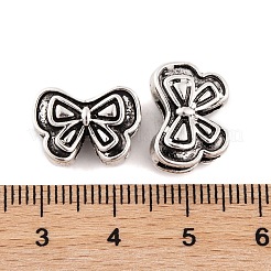 チベット風合金ビーズ  鉛フリー＆カドミウムフリー  蝶結び  アンティークシルバー  11x15x7.5mm  穴：3x4.5mmと2.5x8.5mm  434個/ 1000g&nbsp;FIND-S230-01AS