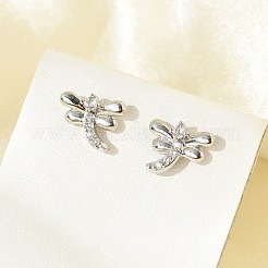 真鍮マイクロペーブクリアキュービックジルコニアスタッドピアス  鉛フリー＆カドミウムフリー  長持ちメッキ  ラックめっき  プラチナ  トンボ  8x11mm&nbsp;EJEW-R016-26P-10