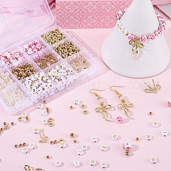 DIYジュエリー作りの発見キット  磁器ビーズを含む  CCBプラスチックビーズ  アクリルビーズと合金ペンダント  パールピンク  8mm  穴：2mm&nbsp;DIY-BM0002-87A
