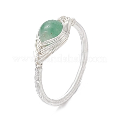 Horse Eye Natural Green Aventurine & Tiger Eye & Amethyst & Rose Quartz & Synthetic Turquoise Finger Rings&nbsp;RJEW-JR00842-02