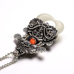 Antique Silver Plated Alloy Resin Pendant Necklaces&nbsp;NJEW-J031-02