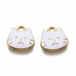 合金エナメルチャーム  ライトゴールド  カドミウムフリー＆ニッケルフリー＆鉛フリー  猫  ホワイト  11.5x11.5x3mm  穴：1.4mm&nbsp;X-ENAM-T011-95A-NR
