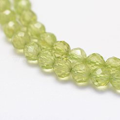 天然石ペリドットビーズ連売り  多面カット  ラウンド  3mm  穴：0.5~0.6mm  約144~151個/連  15.3~15.7インチ（39~40cm）&nbsp;LS-G-F460-52