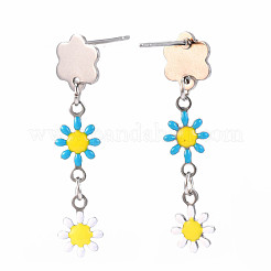 Enamel Flower Long Dangle Stud Earrings&nbsp;EJEW-N049-04A
