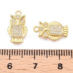 真鍮マイクロパヴェクリアキュービックジルコニアチャーム  フクロウ  18KGP本金メッキ  14.5x8.5x2.5mm  穴：1mm&nbsp;KK-T073-11G