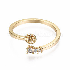 Brass Micro Pave Clear Cubic Zirconia Peg Bails Cuff Finger Ring Settings&nbsp;X-KK-T056-117G-NF