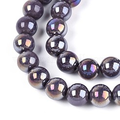 電気メッキオペークガラスビーズ連売り  ラウンド  ABカラーメッキ  紫色のメディア  9.5~10mm  穴：1.2mm  約39~41個/連  14.57~15.75インチ（37~40cm）&nbsp;LS-GLAA-T032-P10mm-AB15