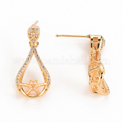 Brass Micro Pave Clear Cubic Zirconia Earring Findings&nbsp;KK-S356-254-NF