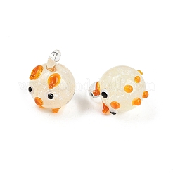 手作りランプワークペンダント  豚  蓄光  オレンジ  20~22x15~17x14~15mm  穴：2.5~3mm&nbsp;LAMP-I029-11A