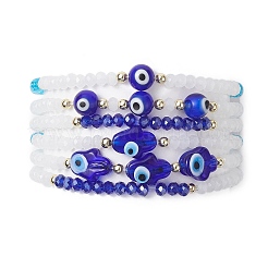6Pcs 6 Style Glass & Lampwork Evil Eye & Hamsa Hand Beaded Stretch Bracelets Set&nbsp;BJEW-JB09415