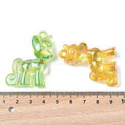 電気メッキ透明UVメッキアクリルパーツ  虹色の  ユニコーンチャーム  ミックスカラー  42x34x12.5mm  穴：2.5mm&nbsp;OACR-I014-29