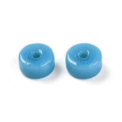 不透明なソリッドカラーのガラスビーズ  フラットラウンド  スチールブルー  6~6.5x3mm  穴：1.2~1.6mm  約214個/50g&nbsp;X1-GLAA-N007-6x3mm-A03