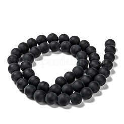 Grade A Round Frosted Natural Black Agate Beads Strands&nbsp;X-G447-4
