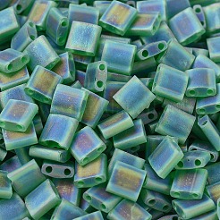MIYUKIティラビーズ  日本製シードビーズ  2穴  （tl146fr）つや消し透明緑色ab  5x5x1.9mm  穴：0.8mm  約5900個/500g&nbsp;SEED-MY05-TL146FR