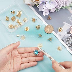 20個 10スタイル 304ステンレススチールスタッドピアスファインディング  水平ループ付き  花をくり抜く  ゴールドカラー  13~18x10.5~15.5mm  穴：1.2mm  ピン：0.85mm  2個/スタイル&nbsp;STAS-UN0041-93
