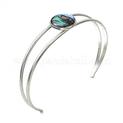 3Pcs 3 Styles Natural Abalone Shell 304 Stainless Steel Open Cuff Bangle Sets with Enamel&nbsp;BJEW-JB14413-02
