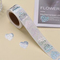 ハート型のレーザーステッカーロール  バレンタインデーステッカー粘着ラベル  装飾結婚披露宴アクセサリー用  銀  25x25mm  500PCS /ロール&nbsp;X-DIY-K027-G01