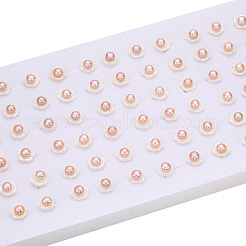 天然パール＆ホワイトシェルフラワースタッドピアス  925つのスターリングシルバーピン付き  貝殻色  10x14.5mm  ピン：0.8mm&nbsp;PEAR-N020-05J